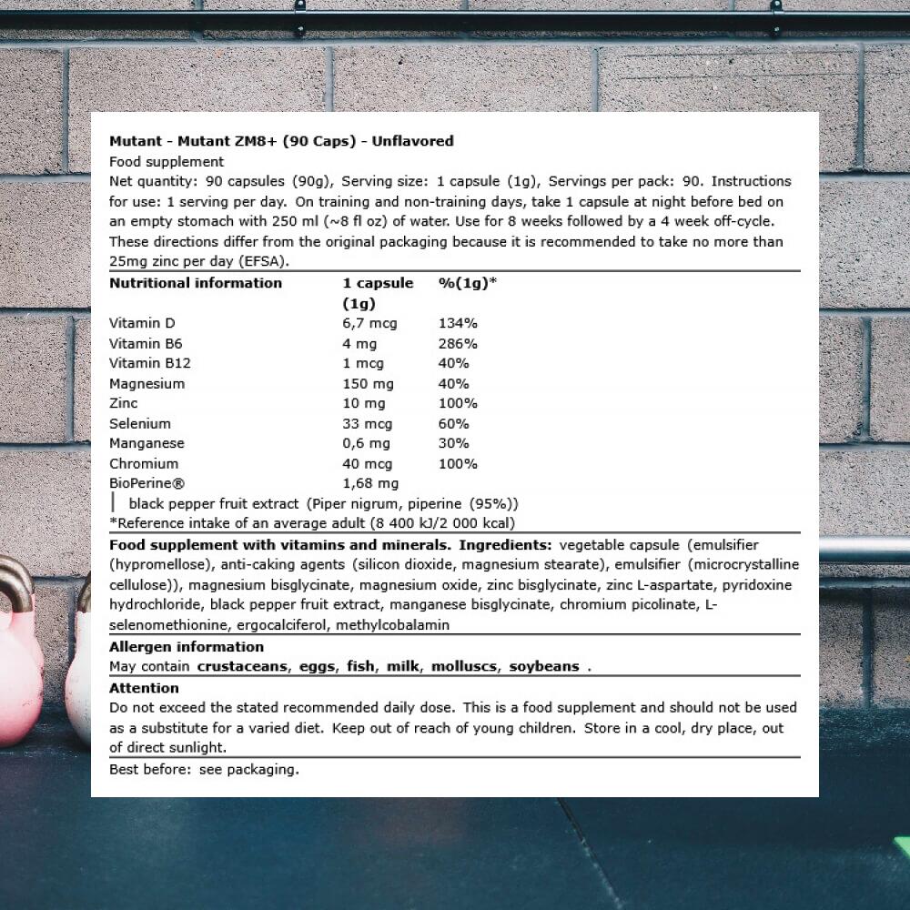 Mutant Mutant ZM8+ (90 Caps) Unflavored - Vitaminen, mineralen & gezondheid 3/4