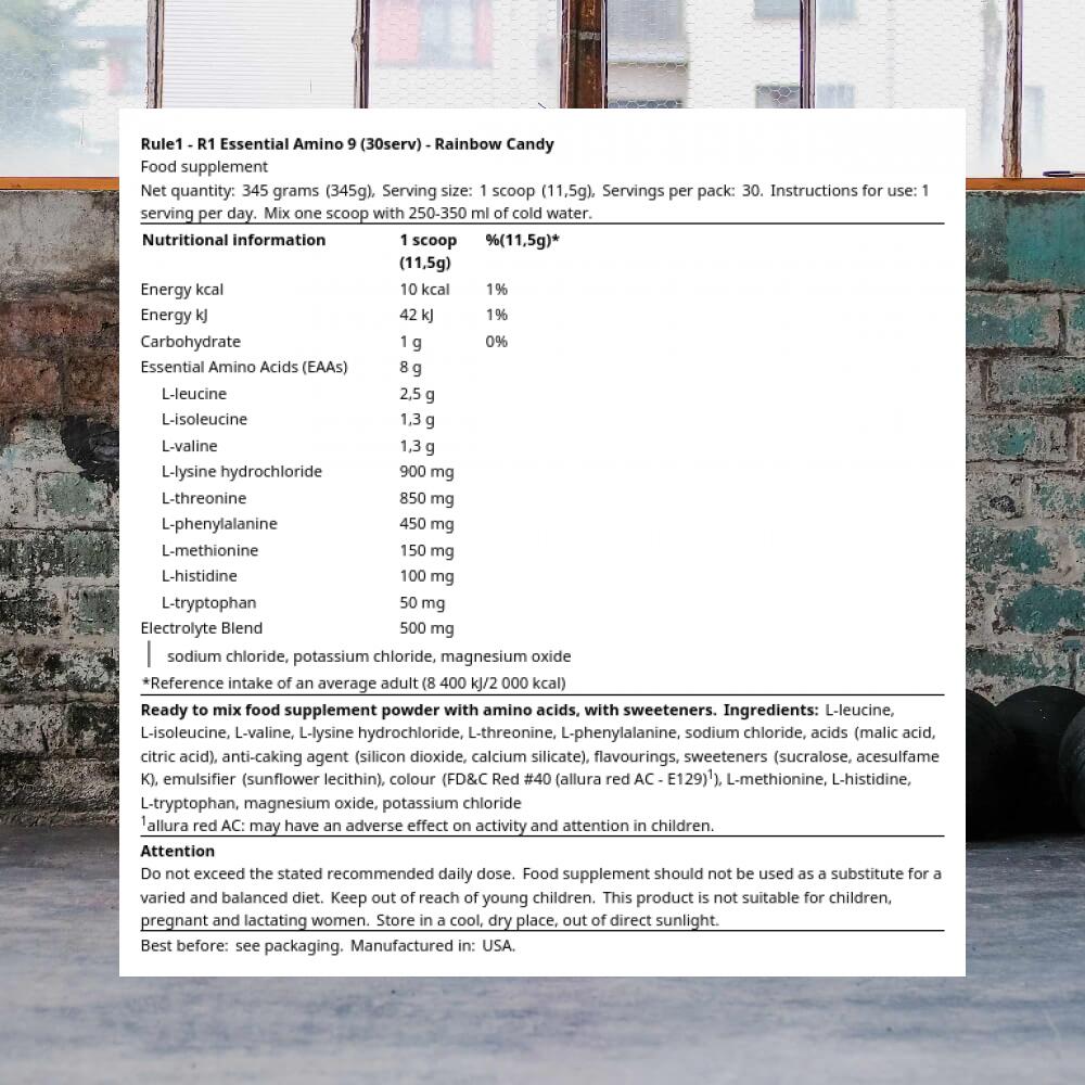 Rule1 R1 Essential Amino 9 (30serv) Rainbow Candy - Acides aminés - EAA 3/3