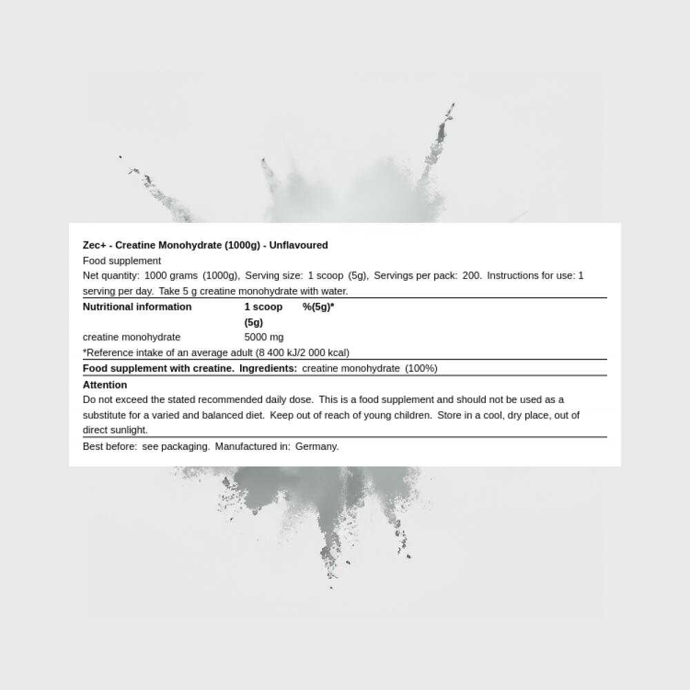 Zec+ Creatine Monohydrate (1000g) Unflavoured - Creatina - Creatina monoidrato 3/3