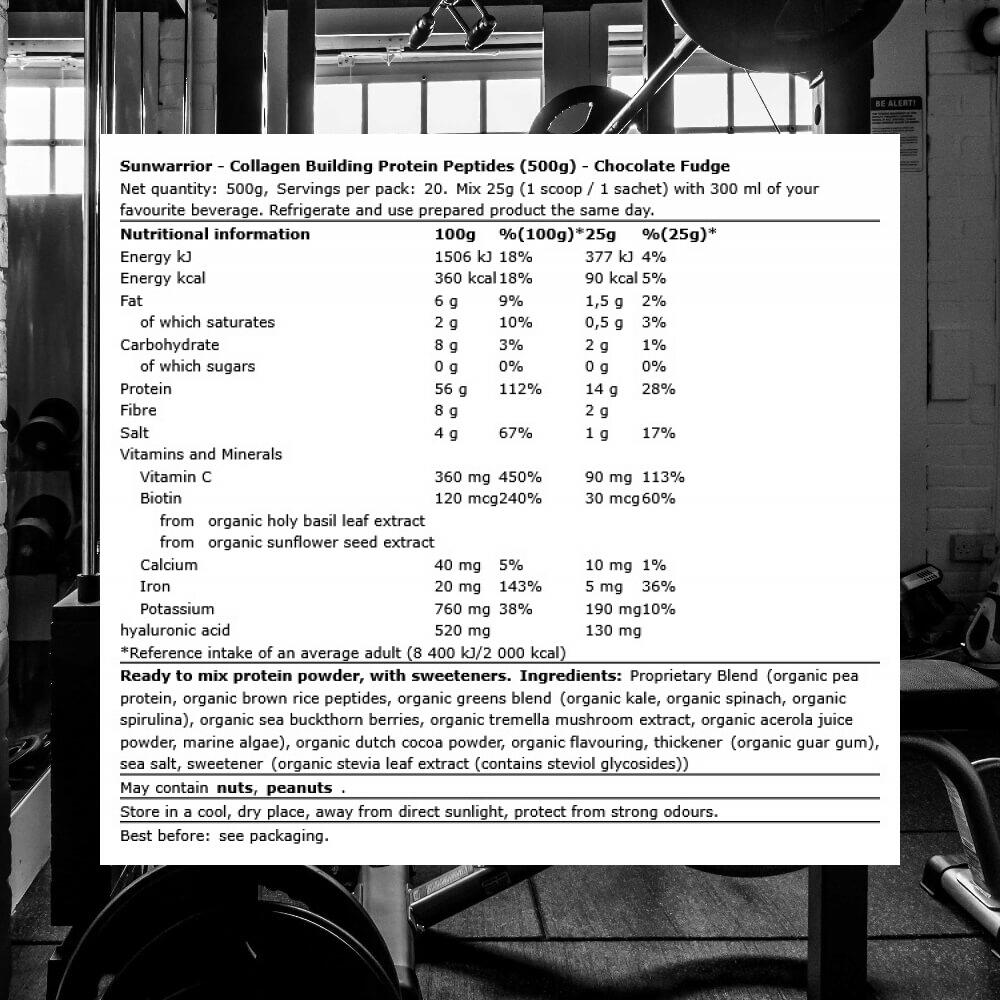 Sunwarrior Collagen Building Protein Peptides (500g) Chocolate Fudge 3/5