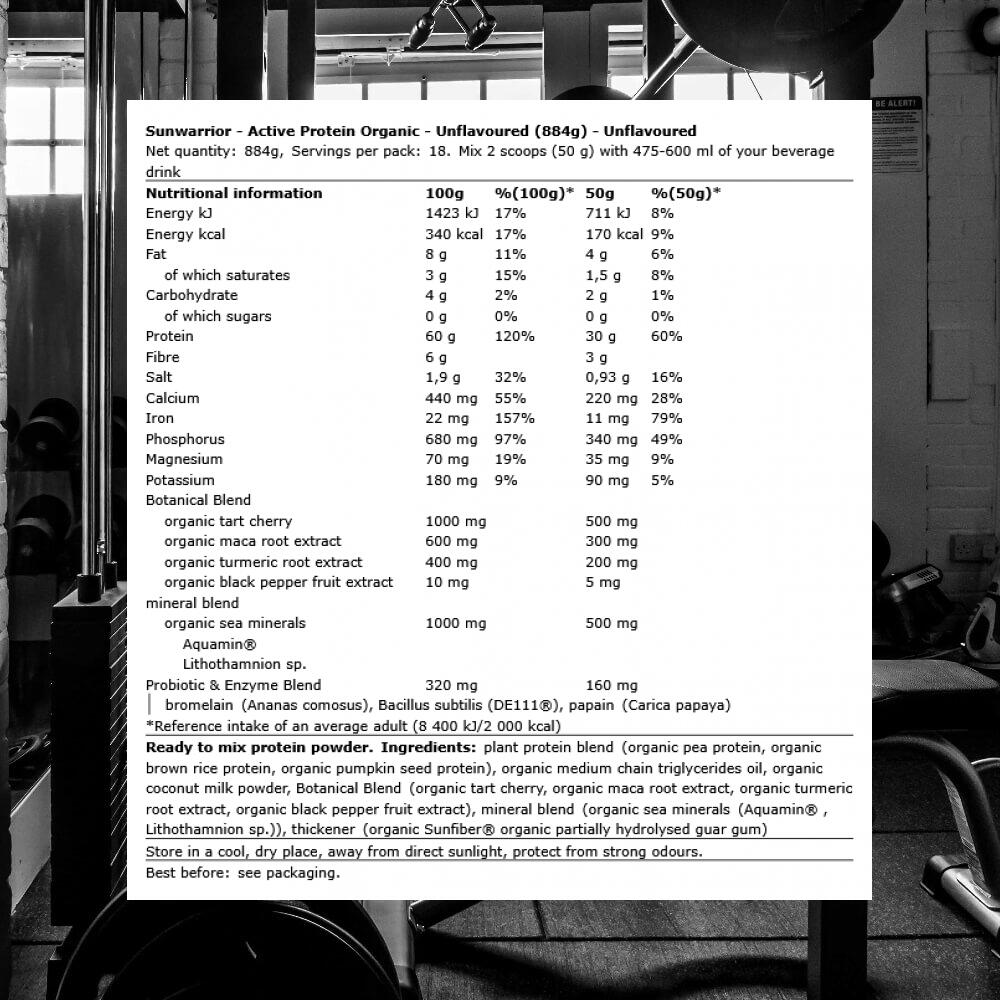 Sunwarrior Active Protein Organic - Unflavoured (884g) Unflavoured - Protéines 3/3