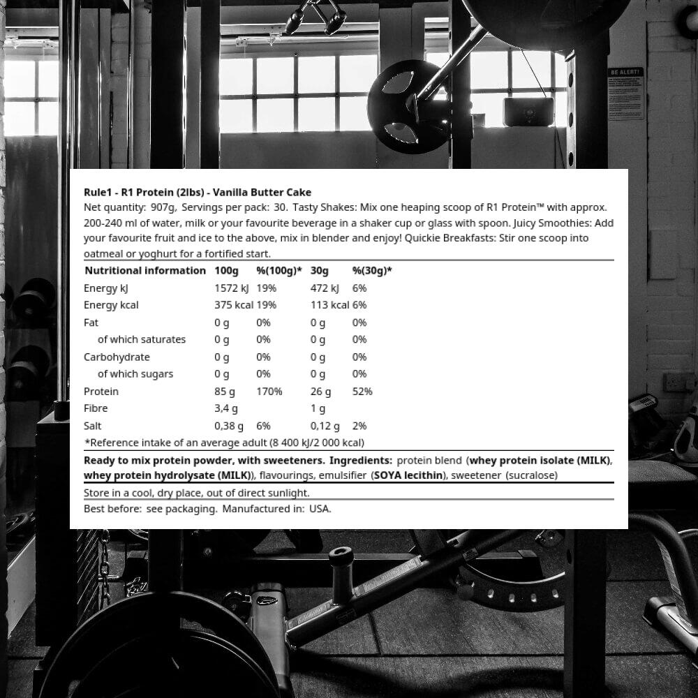 Rule1 R1 Protein Whey Isolate (2lbs) Vanilla Butter Cake - Protéines 3/3