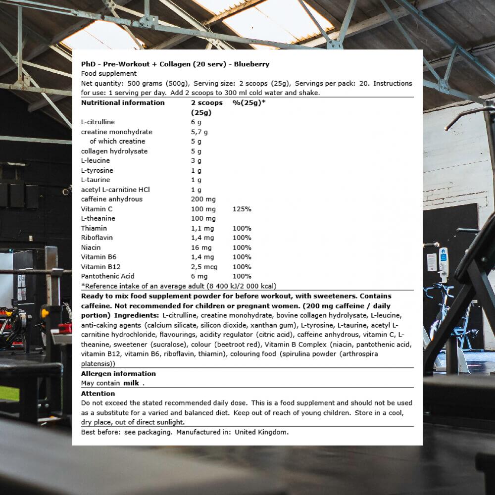 PhD Pre-Workout + Collagen (20 serv) Blueberry - Pre-allenamento 3/3