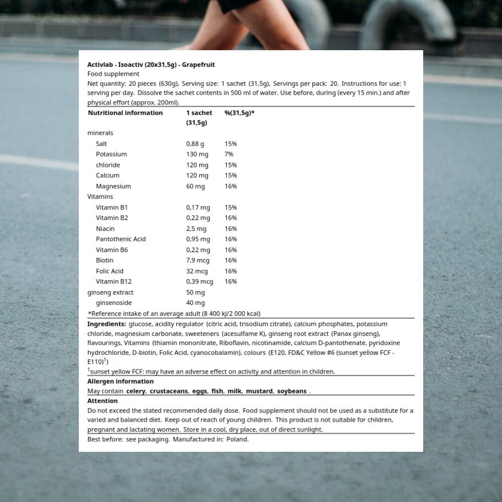 Activlab Isoactiv (20x31,5g) Grapefruit - Énergie et endurance - Electrolytes 3/3