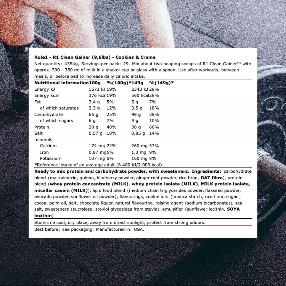 Rule1 R1 Clean Gainer (9,6lbs) Cookies & Creme - Prise de poids - Sans Créatine 3/3