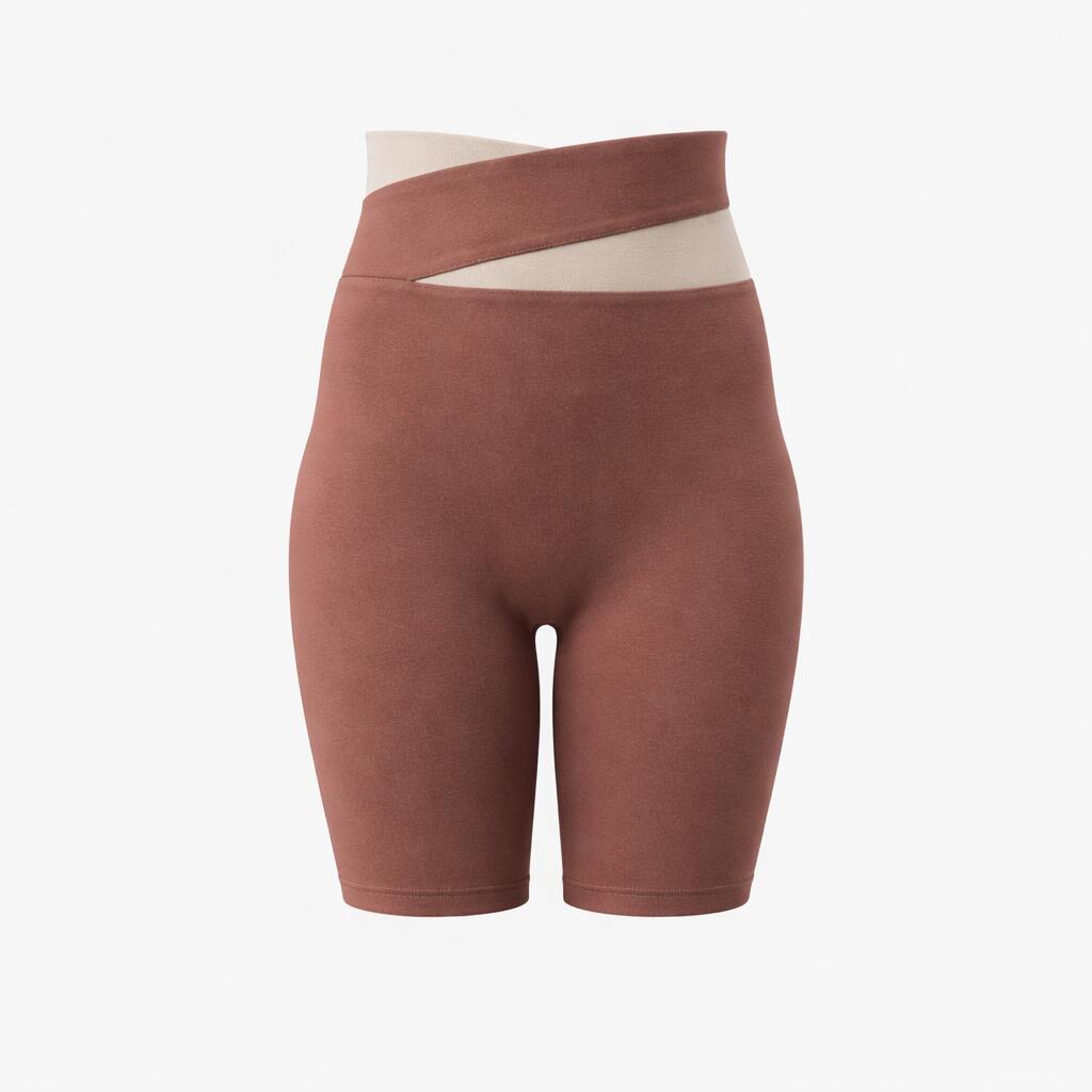 L Caramel Color-Block High-Waist Yoga Shorts