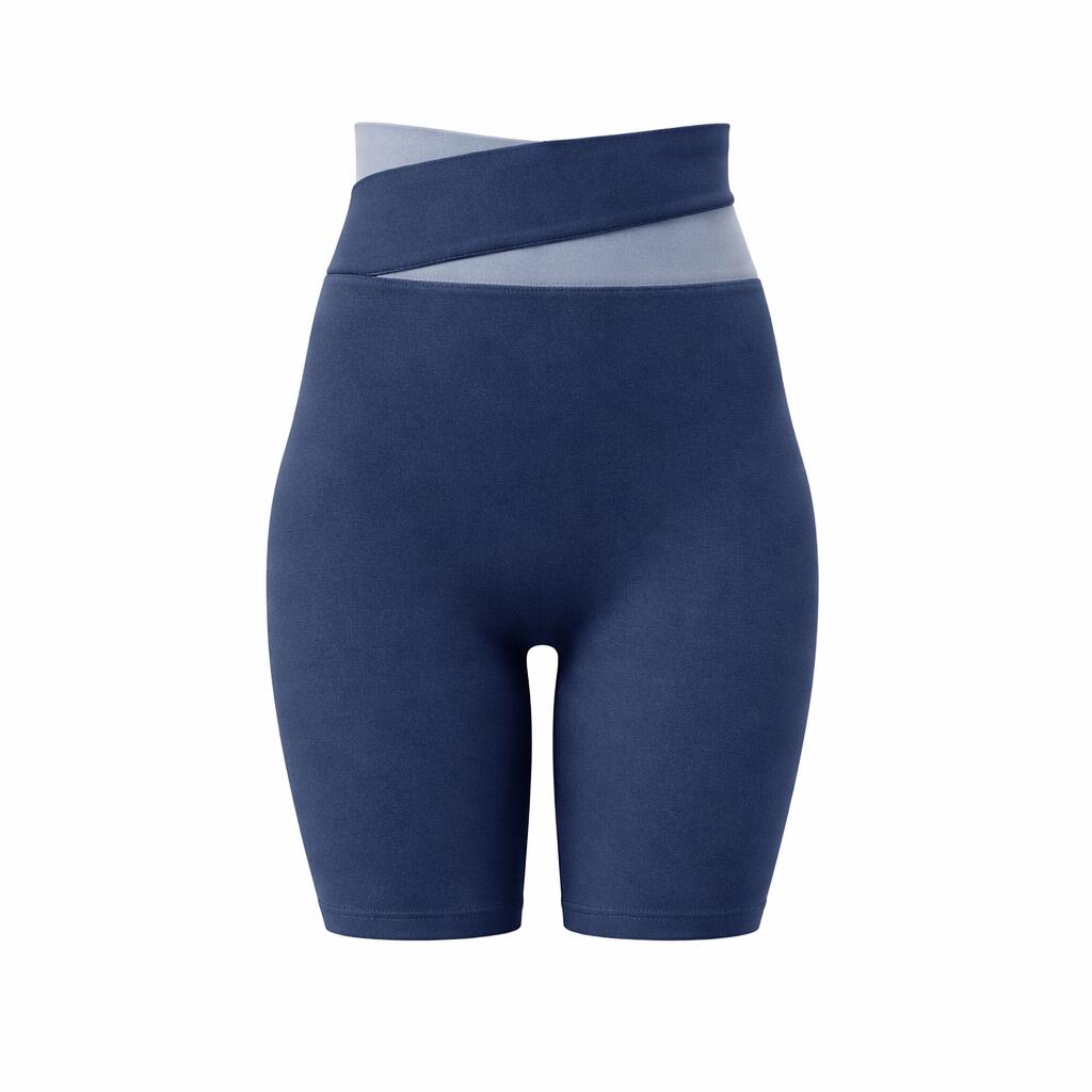 L Blue Color-Block High-Waist Yoga Shorts