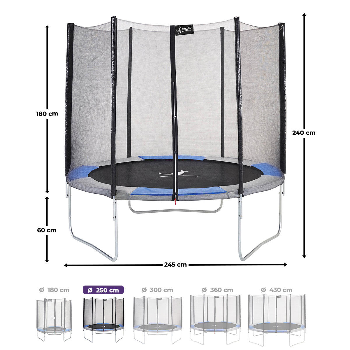 Trampoline RALLI Ø 250 échelle bâche ancrage bleu gris – Garantie 5 ans 3/7