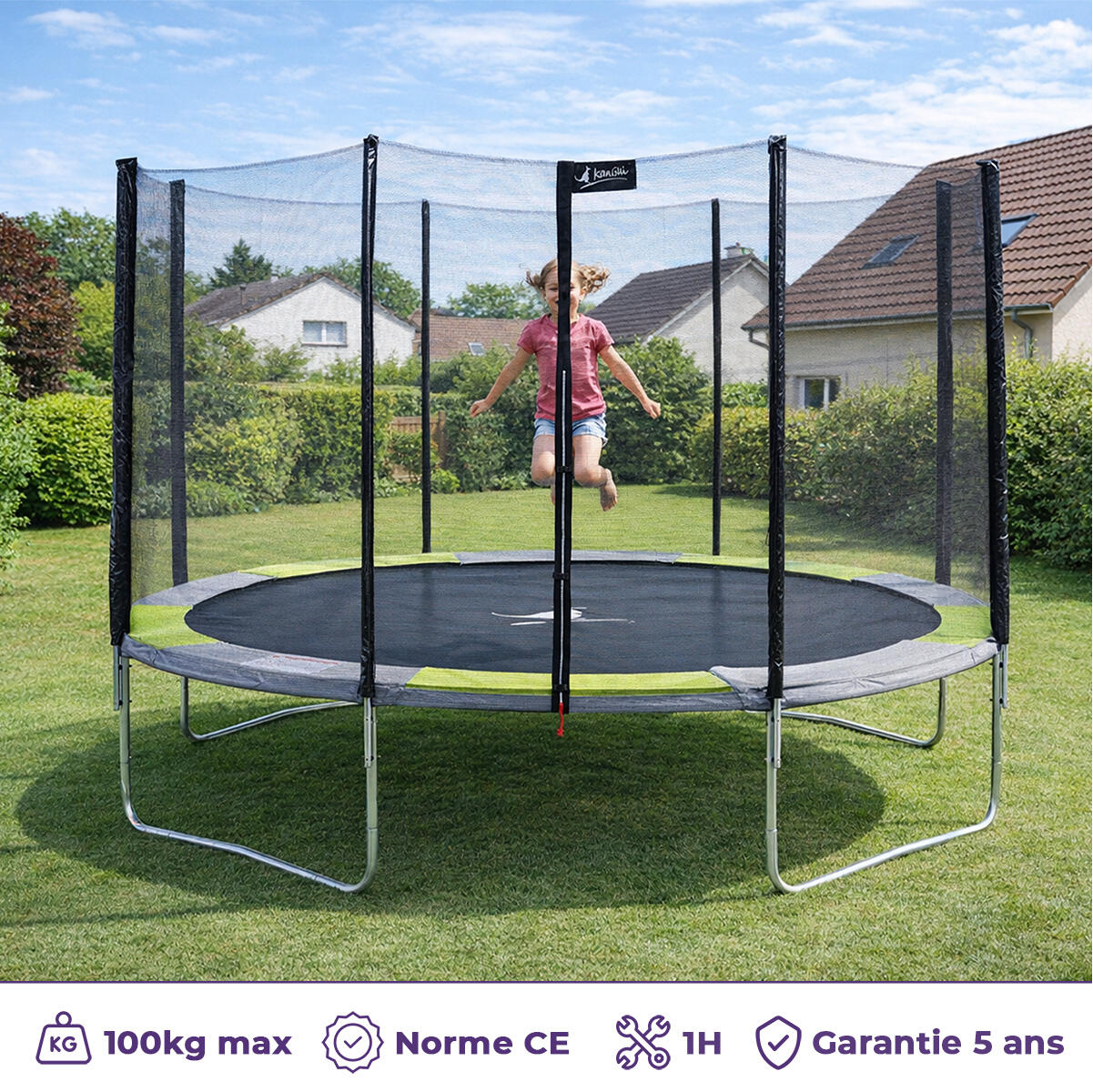 Trampoline RALLI Ø 366 échelle bâche ancrage vert gris – Garantie 5 ans 2/7