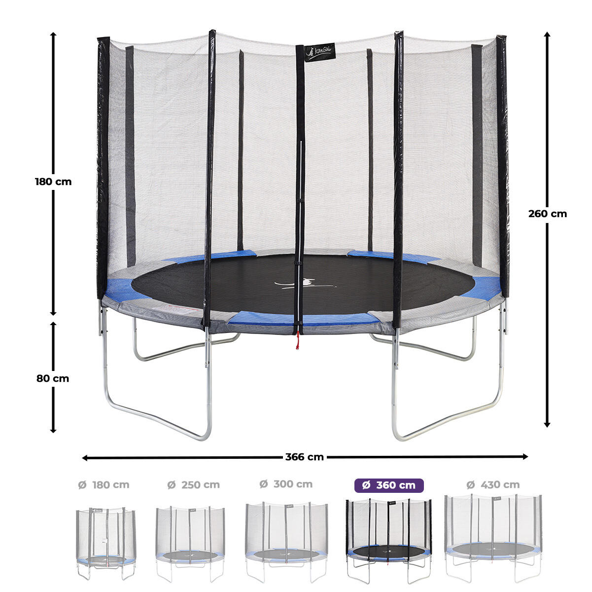 Trampoline RALLI Ø 366 filet sécurité jardin bleu gris – Garantie 5 ans 3/7