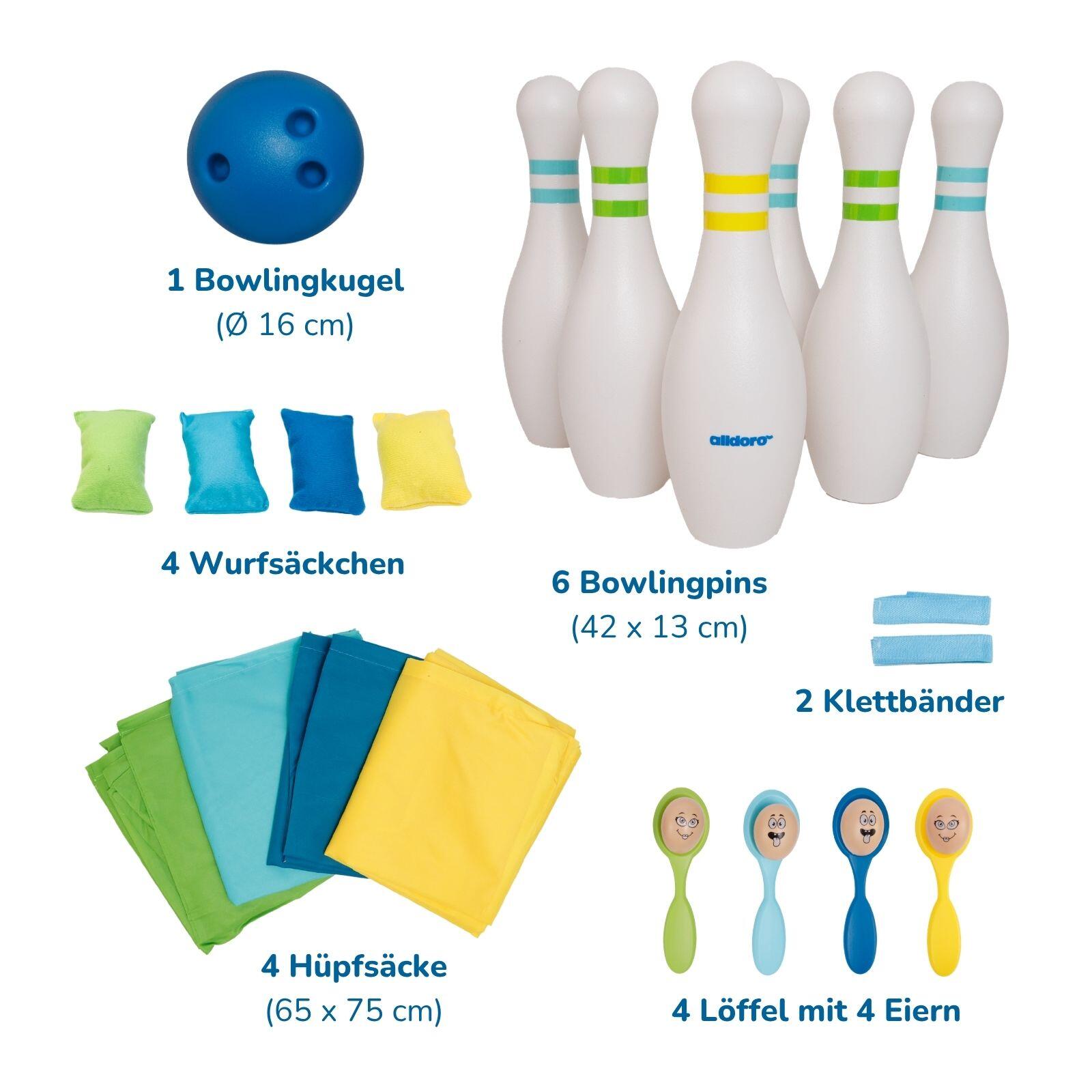 XXL Bowling & Bewegungsspiele für Kinder, ideal für Geburtstag draußen & drinnen 6/7