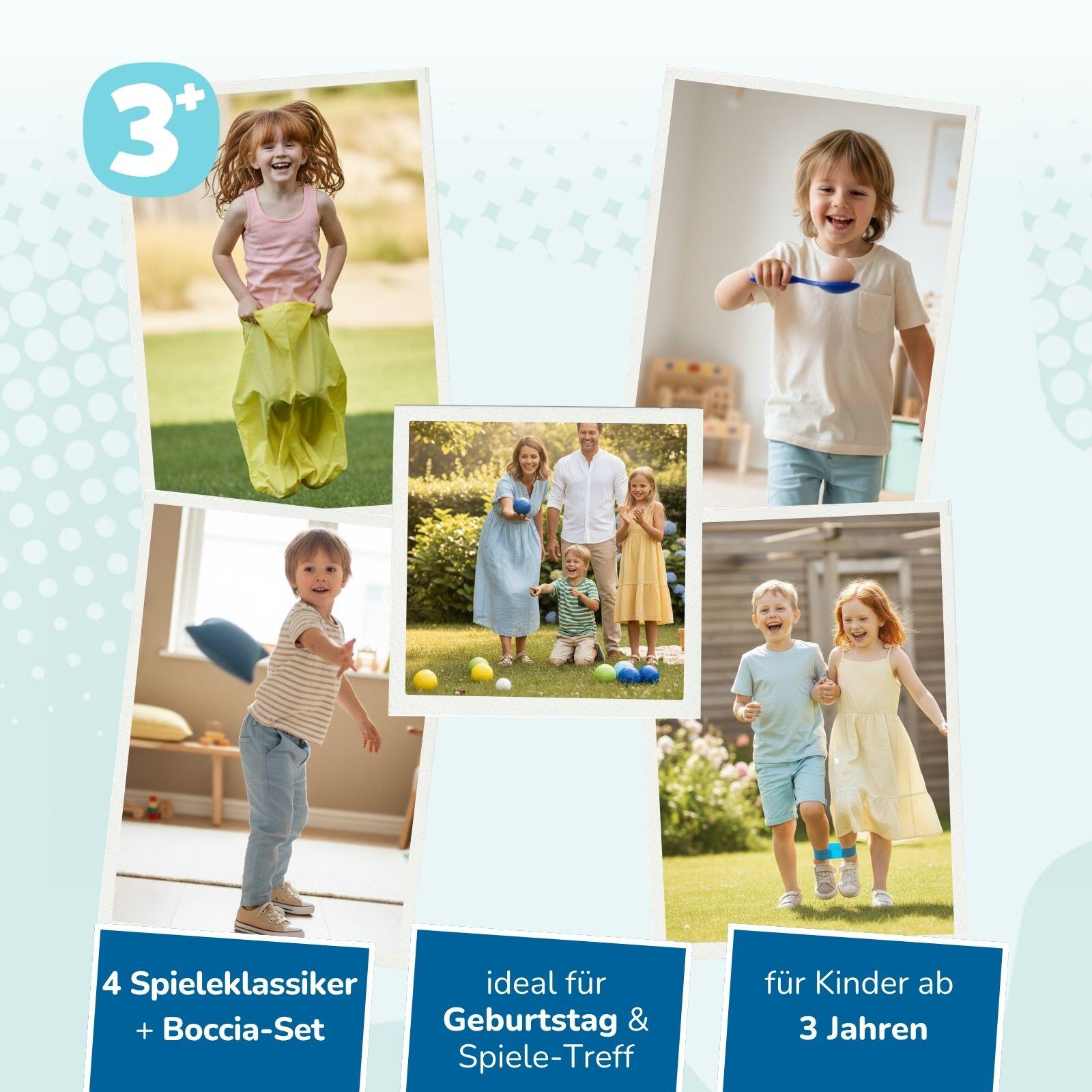 5-in-1 Outdoor Spielset für Kinder mit Boccia & Partyspielen draußen 2/7