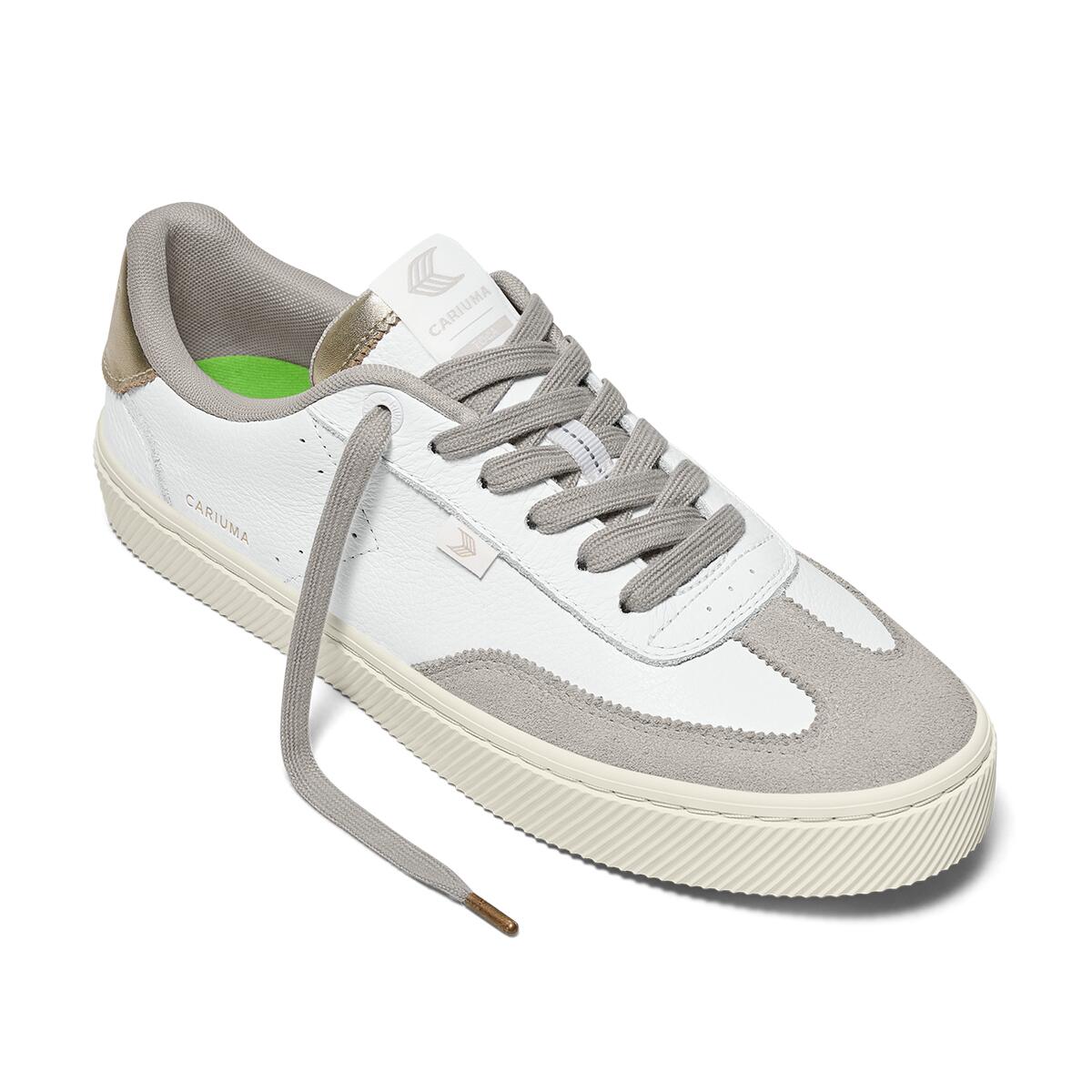 Buty Cariuma TOCA White Premium Leather Vintage White Suede Metallic Gold 3/4