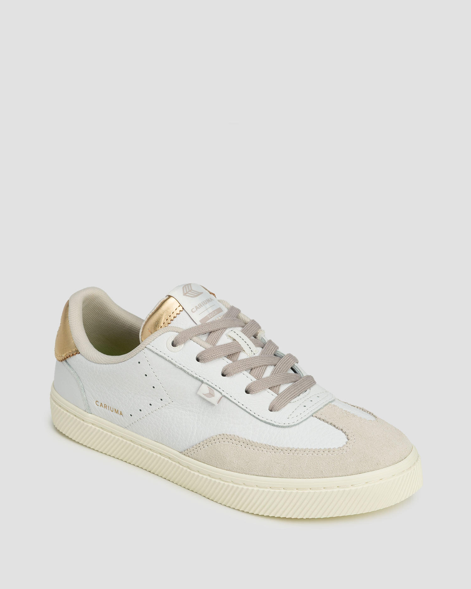 Buty Cariuma TOCA White Premium Leather Vintage White Suede Metallic Gold