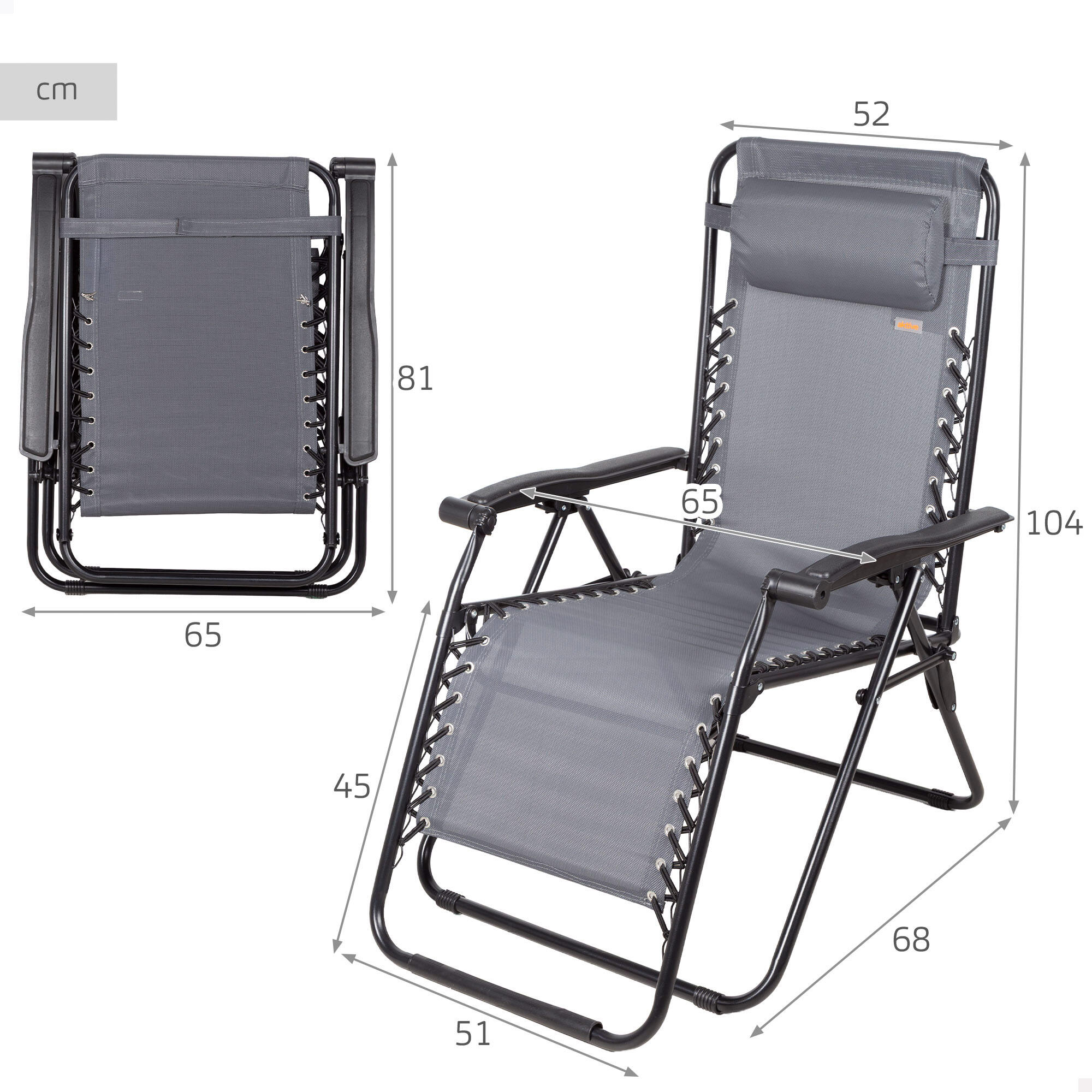 Lettino da giardino pieghevole Aktive 52x68x104 cm max. 110 kg colore grigio 4/7