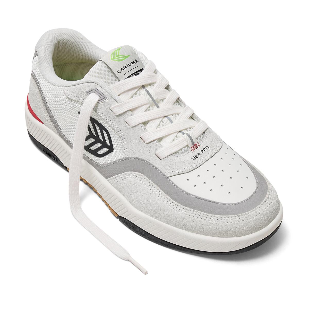 Buty Cariuma Uba Pro Smoke White Suede Off-White Mesh Black Logo Red 3/6
