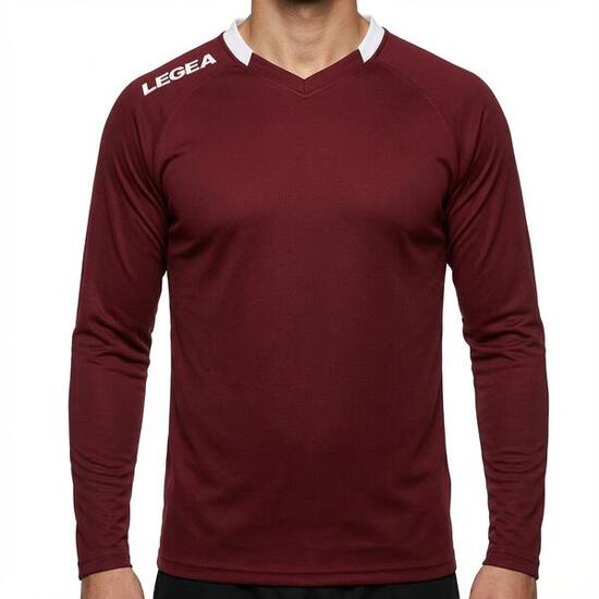 Homme Football Maillot Monaco ML Manches Longues Grenat-Blanc