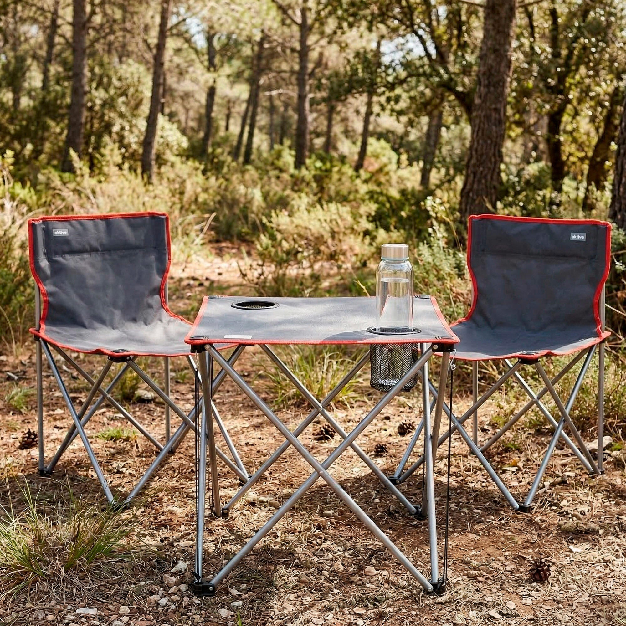 Aktive - Ensemble table et 2 chaises de camping pliantes gris 46x46x46 cm 3/7