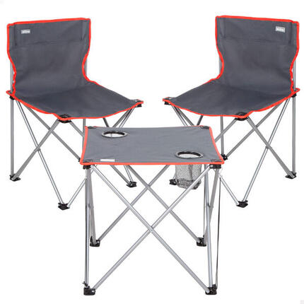 Aktive - Ensemble table et 2 chaises de camping pliantes gris 46x46x46 cm