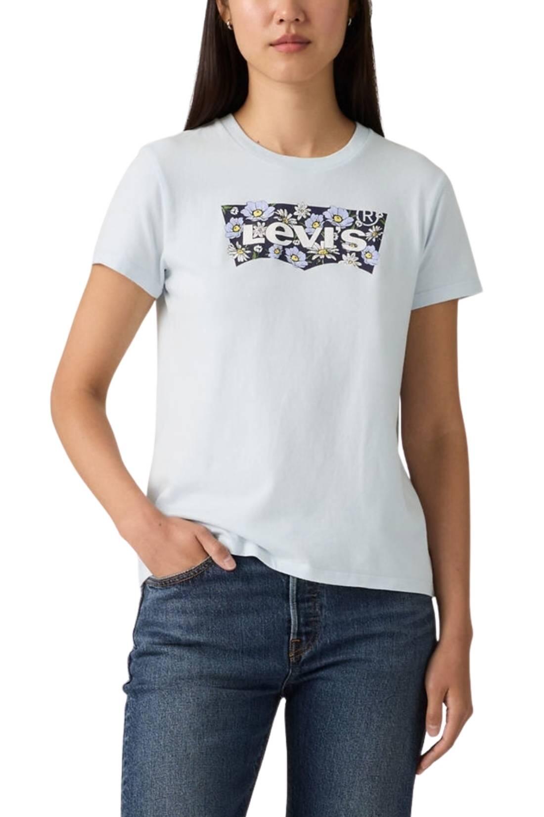 Damen - sportswear - T-shirt - regular fit mit florales Batwing-logo - hellblau 3/4