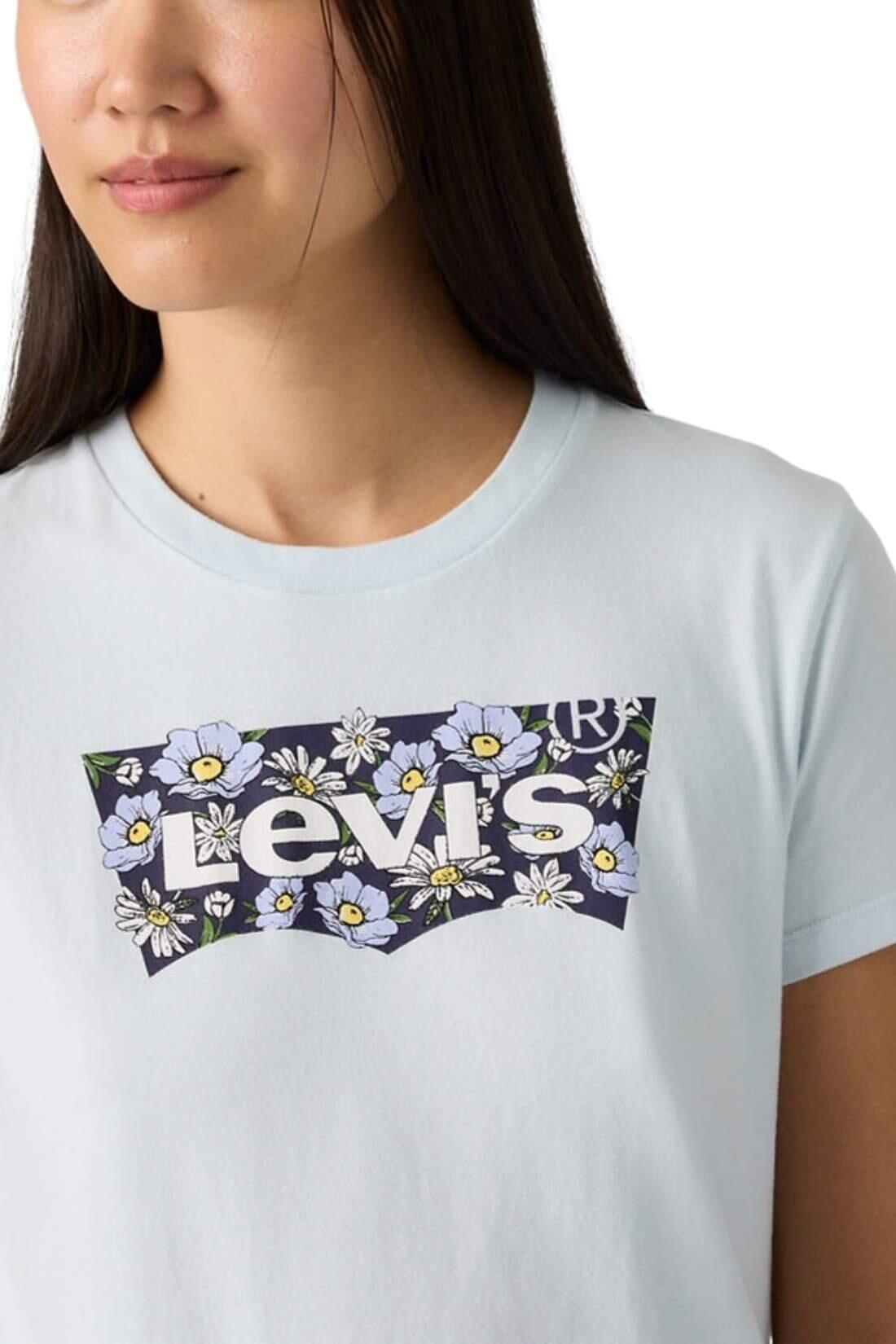 Damen - sportswear - T-shirt - regular fit mit florales Batwing-logo - hellblau 2/4