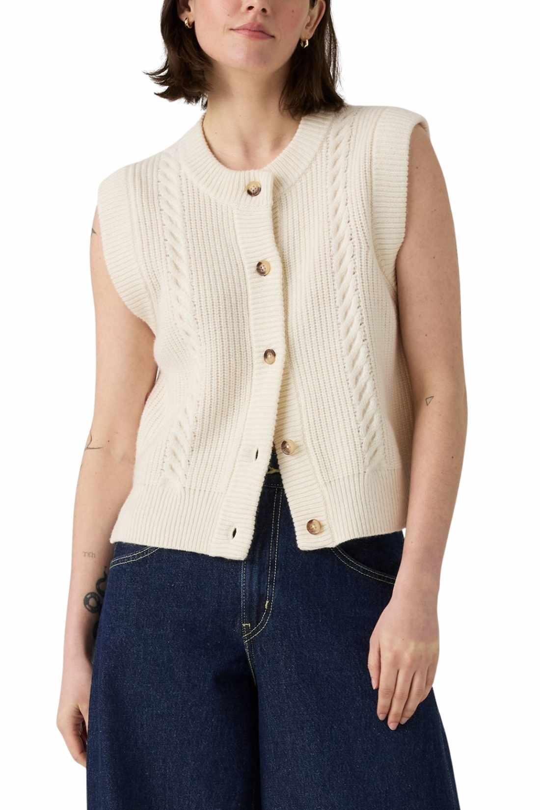 Cardigan smanicato donna a trecce Ines 4/4