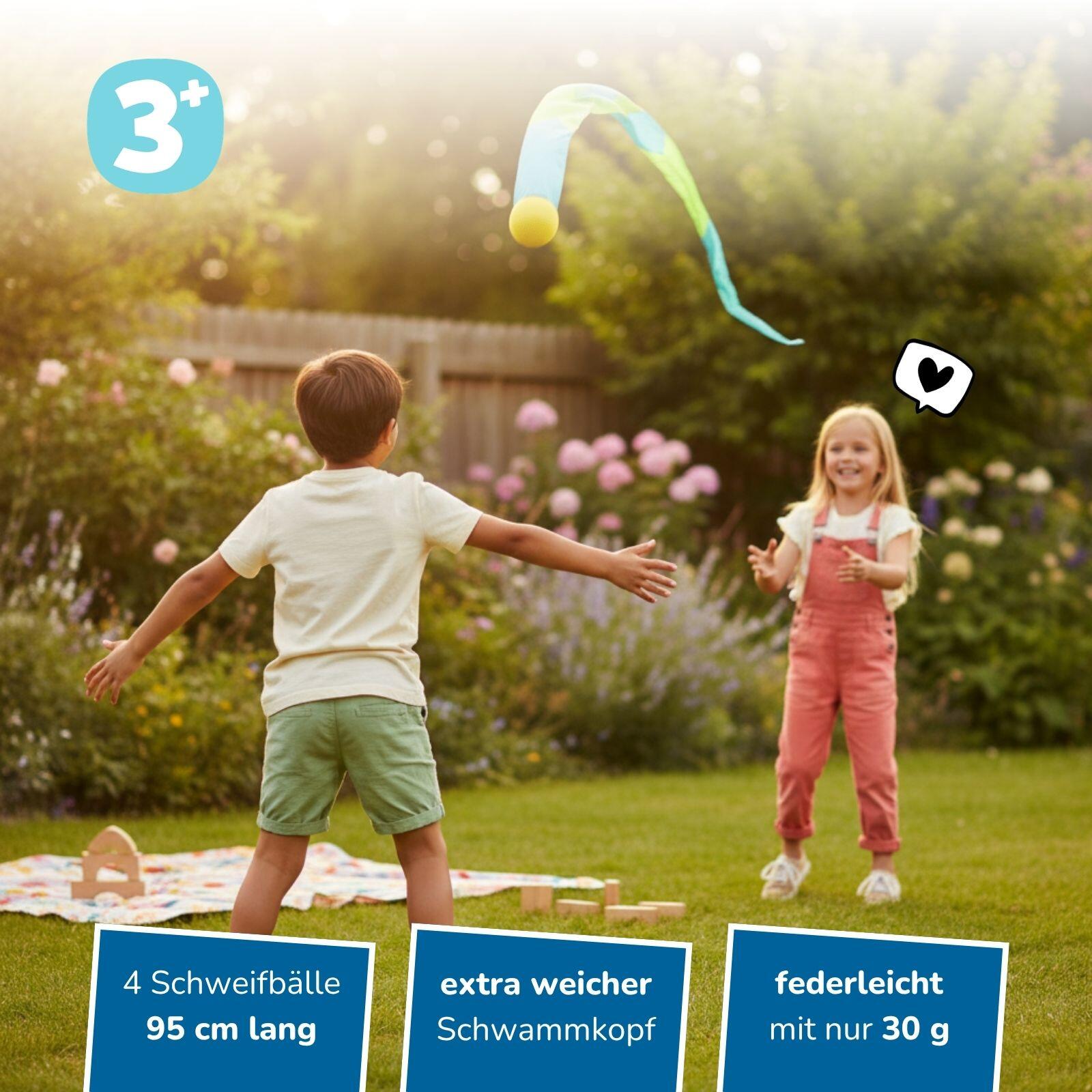 4er Set Schweifbälle, extra weichem Kopf, 95 cm lange Fahne, Wurfspiel für Kinde 2/6