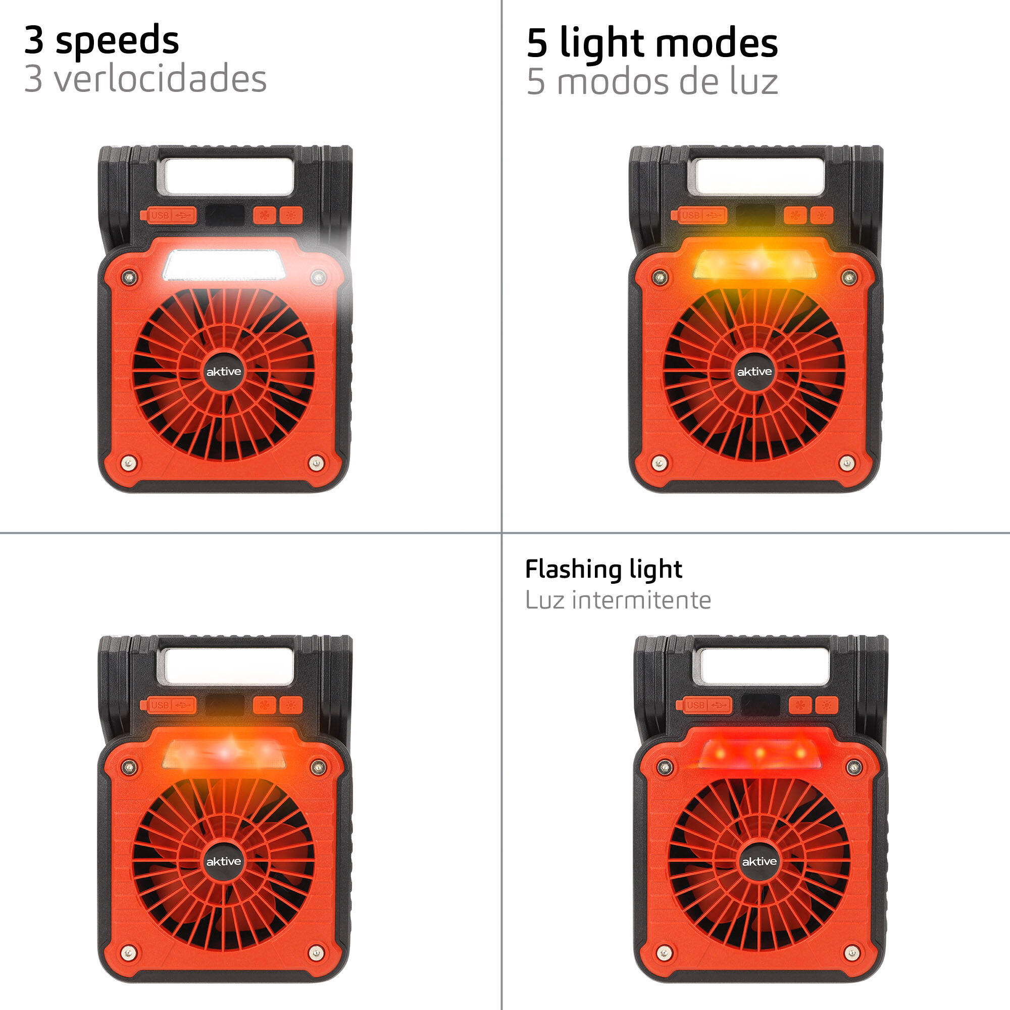 Lampe LED 3 en 1 avec ventilateur, batterie externe et câble USB 2/7