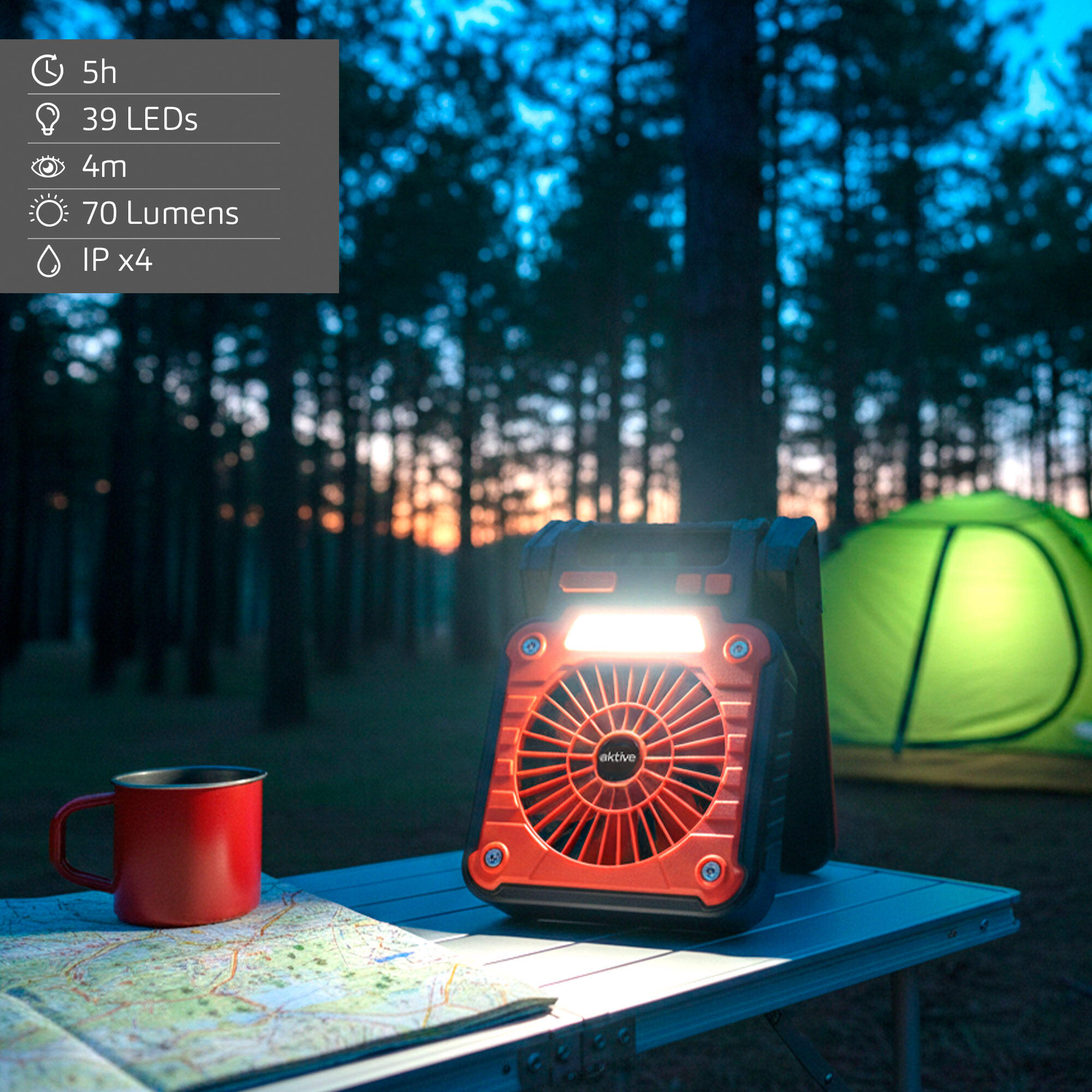 Lampe LED 3 en 1 avec ventilateur, batterie externe et câble USB 5/7