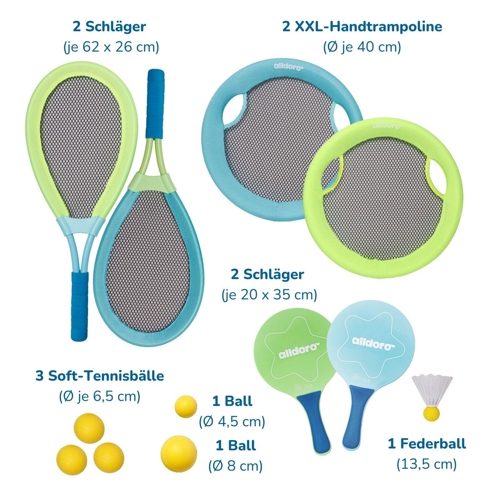 3-in-1 XXL Outdoor Spielset Beachball, Federball & Soft-Tennis für Kinder 6/7