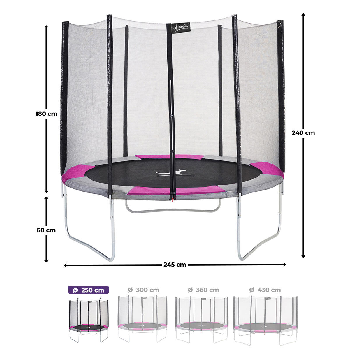 Trampoline RALLI Ø 250 échelle bâche ancrage rose gris – Garantie 5 ans 3/7