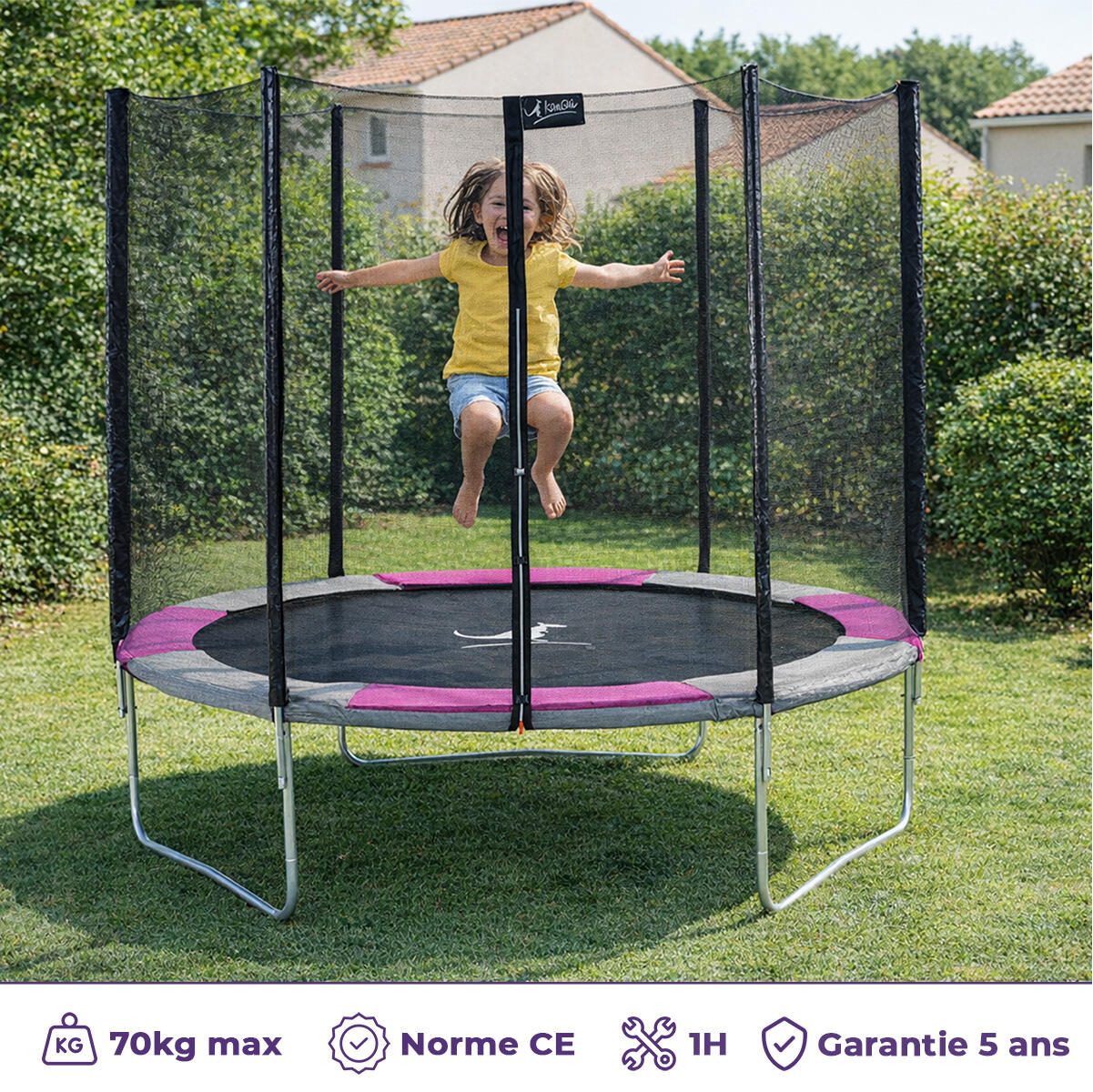 Trampoline RALLI Ø 250 échelle bâche ancrage rose gris – Garantie 5 ans 2/7