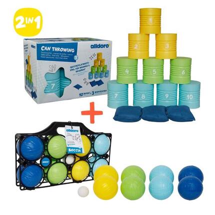 2 in 1 Wurfspiel-Set Boccia & Dosenwerfen, Boules & Dosenwurf für Kinder ab 3