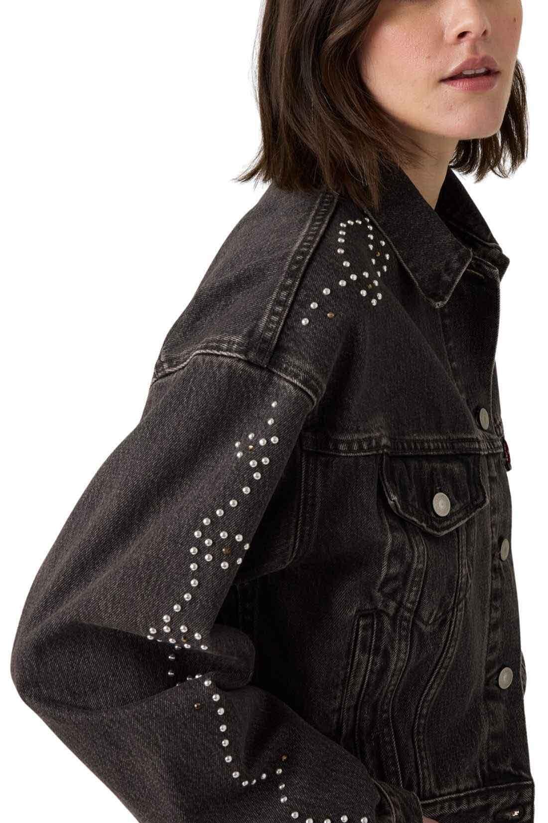 Chaqueta Trucker - Deportiva - Mujer - Tachas, Relaxed - Negro 4/6