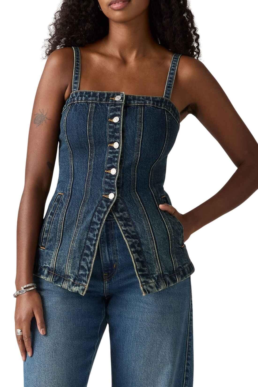 Top donna a bustier in denim 3/5