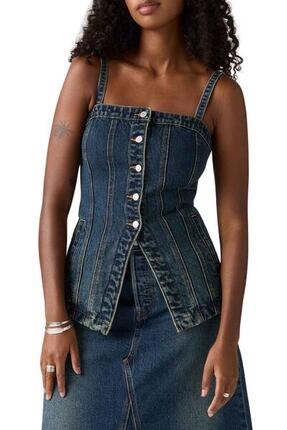 Top donna a bustier in denim