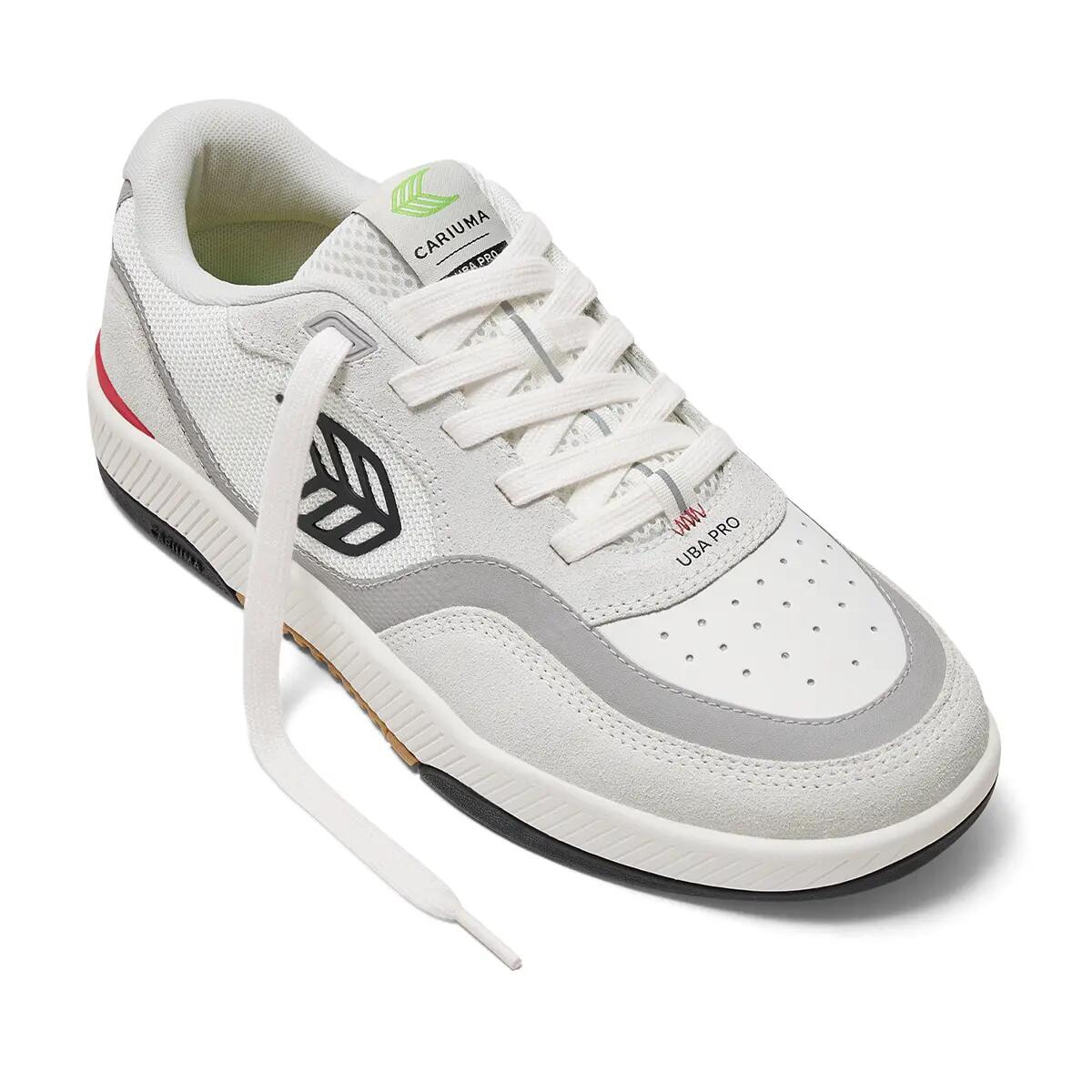 Buty Cariuma Uba Pro Smoke White Suede Off-White Mesh Black Logo Red 3/6