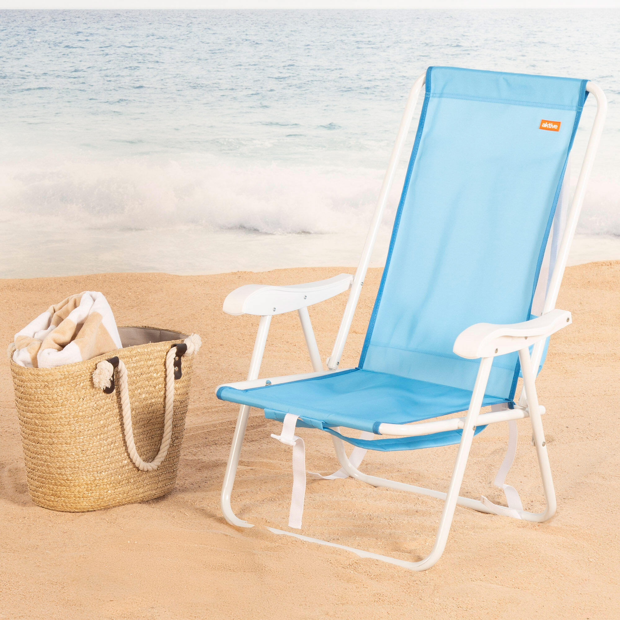 Aktive Beach Mochila dobrável para cadeira de praia azul com bolso 44x40x81 cm 2/7