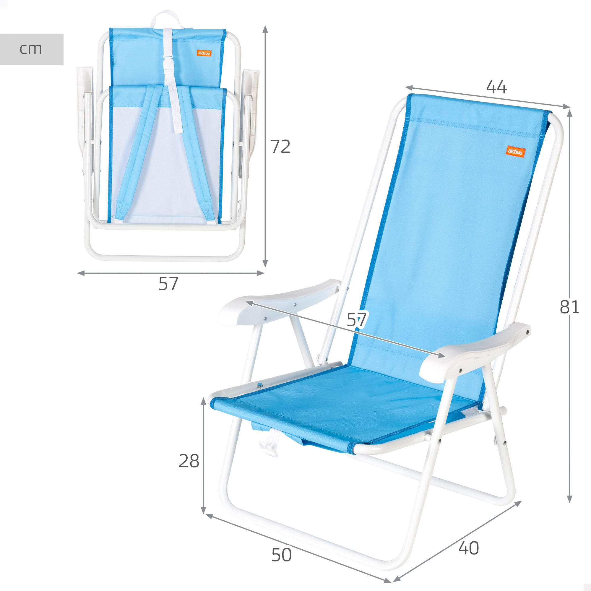 Aktive Beach Mochila dobrável para cadeira de praia azul com bolso 44x40x81 cm 4/7