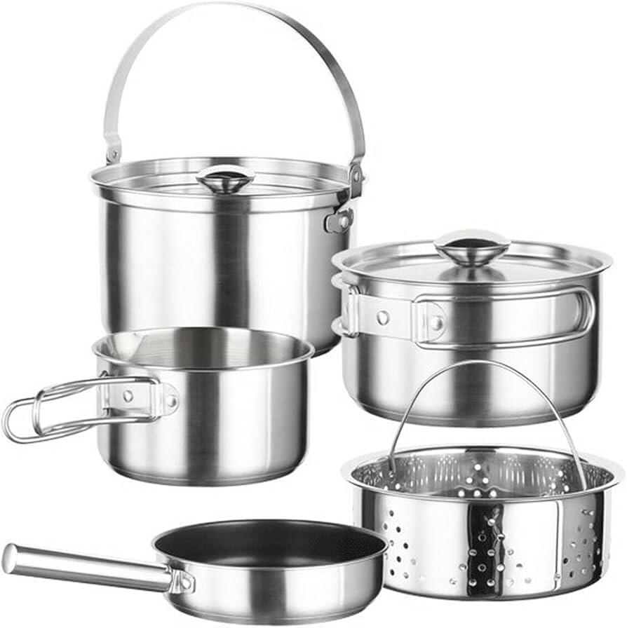 Batterie cuisine portable Kamp inox, poignée amovible. 3/3