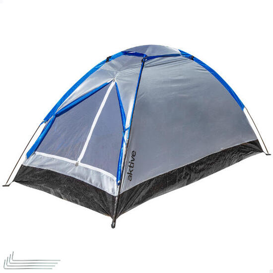 Tente 2 hommes 120x200x100 cm gris et bleu protection UV50