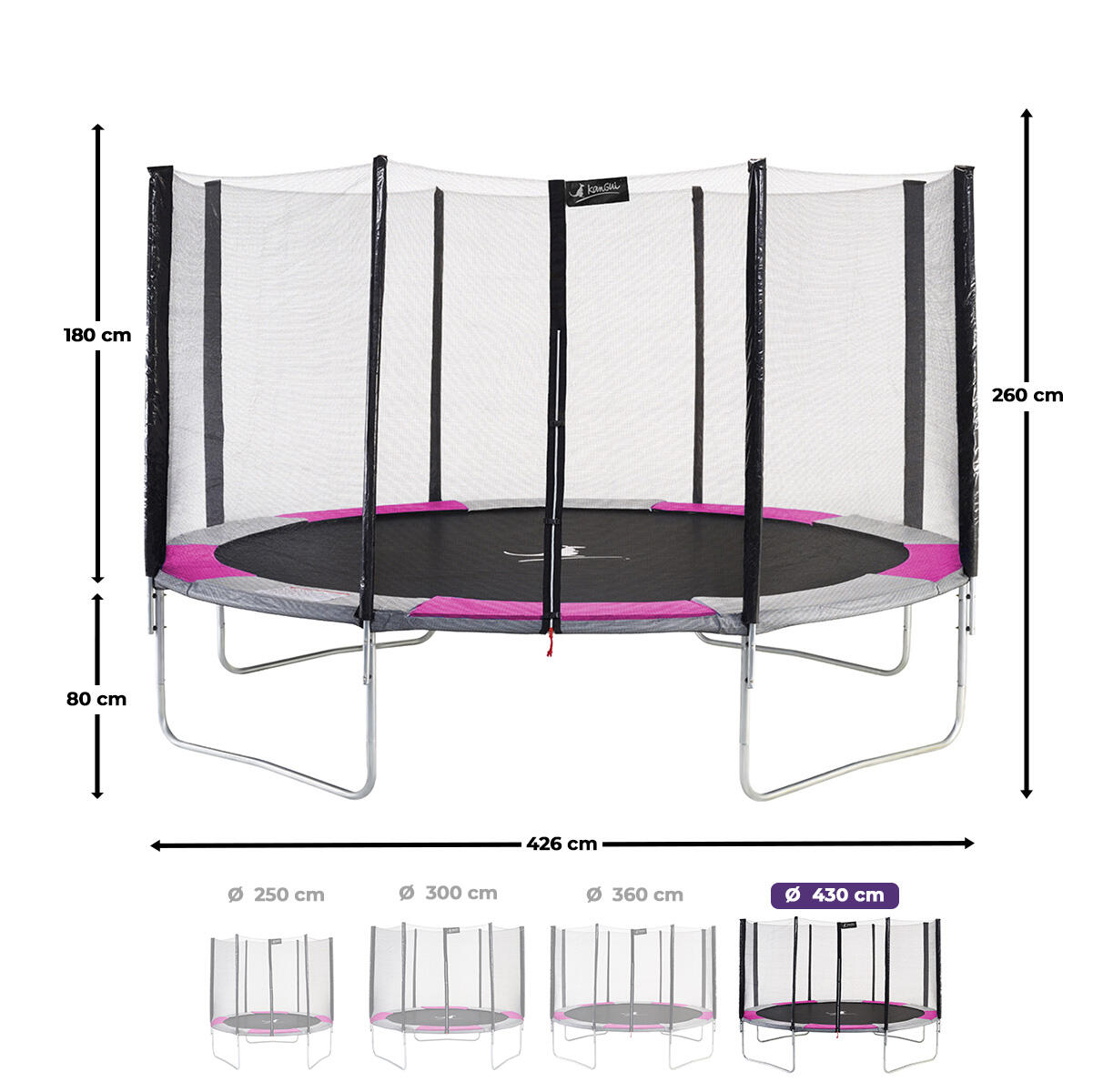 Trampoline RALLI Ø 430 filet sécurité jardin rose gris – Garantie 5 ans 3/7