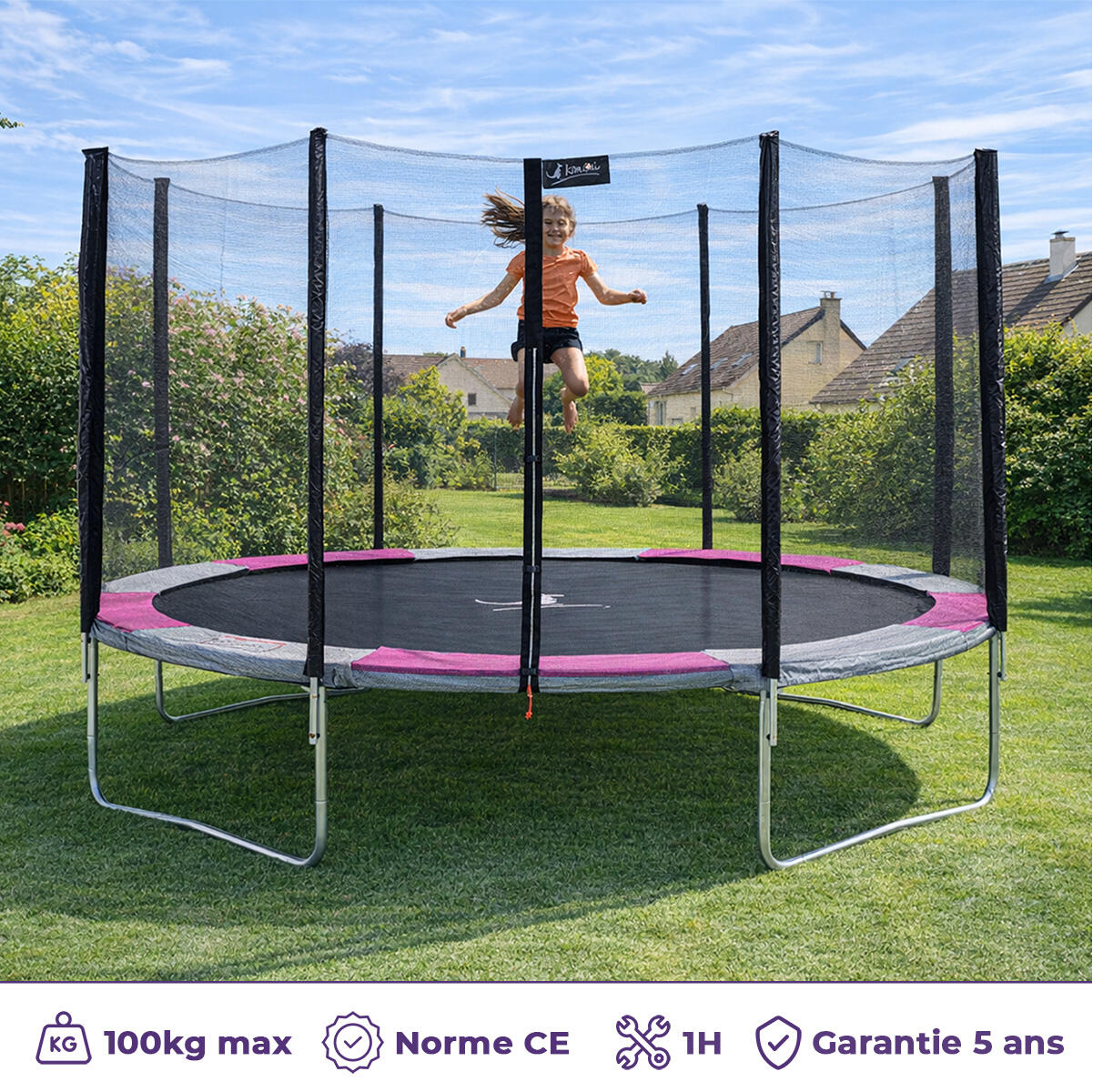 Trampoline RALLI Ø 430 filet sécurité jardin rose gris – Garantie 5 ans 2/7