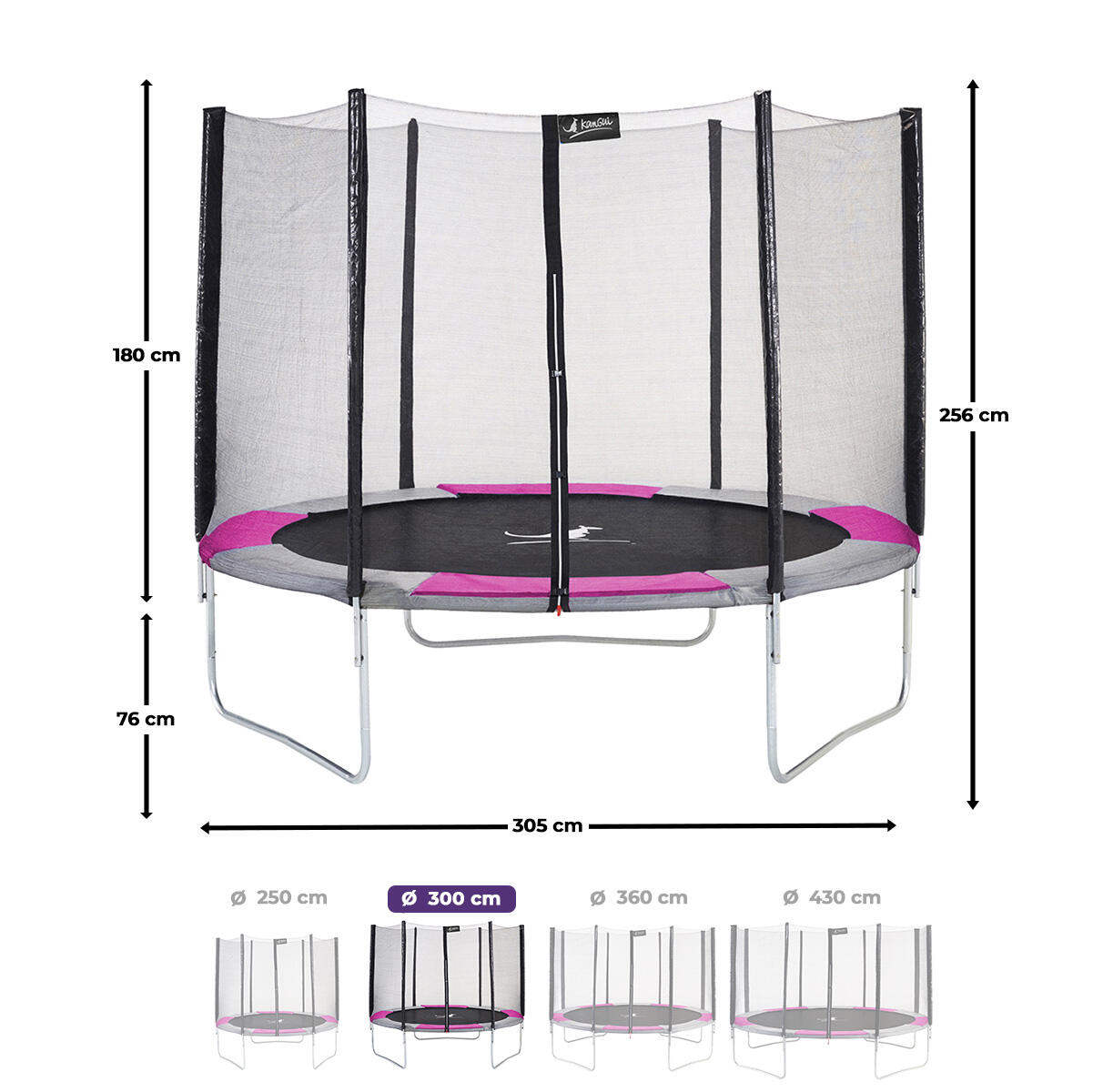 Trampoline RALLI Ø 305 filet sécurité jardin rose gris – Garantie 5 ans 3/7