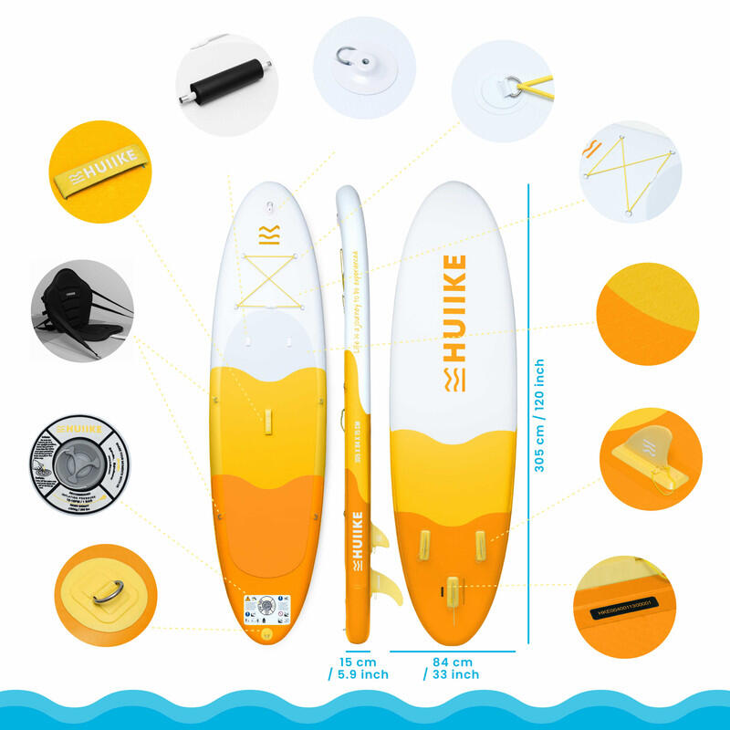 Tavola Sup Gonfiabile Adulti 10’ con Accessori Inclusi, fino a 130 kg, Gialla 2/7