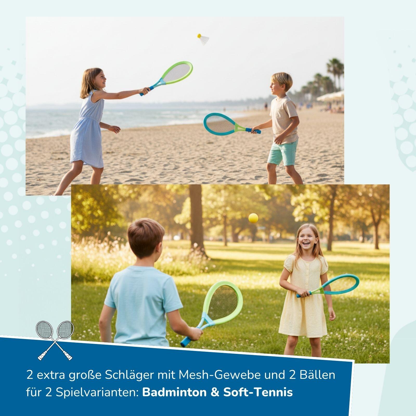 2 in 1 Set: Federball & Soft-Tennis Set mit Schweifball, Wurfspiele für draußen 3/7
