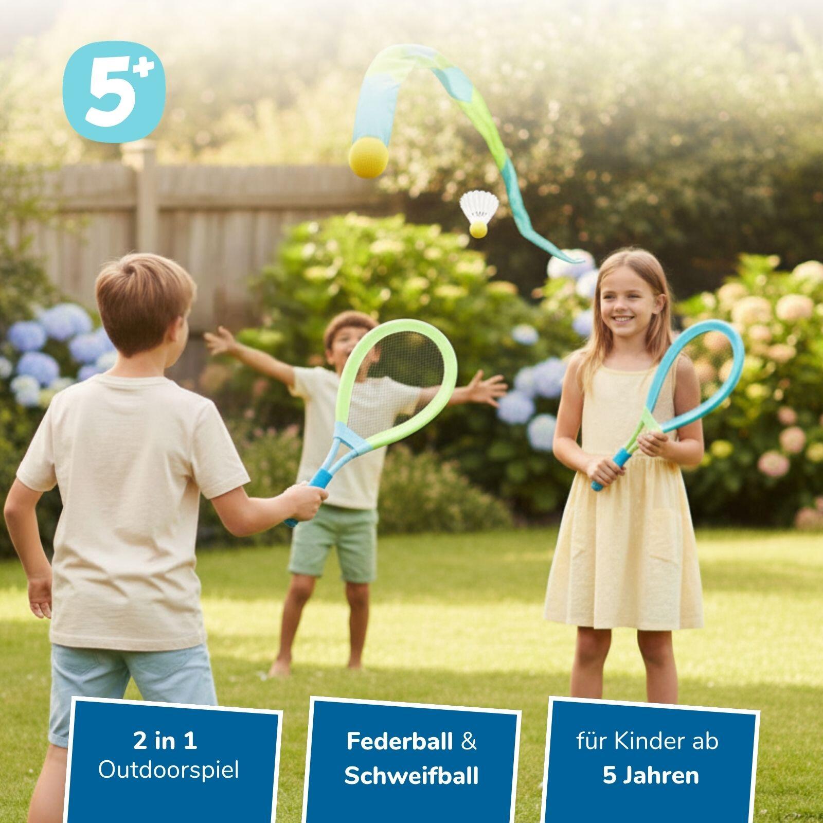 2 in 1 Set: Federball & Soft-Tennis Set mit Schweifball, Wurfspiele für draußen 2/7