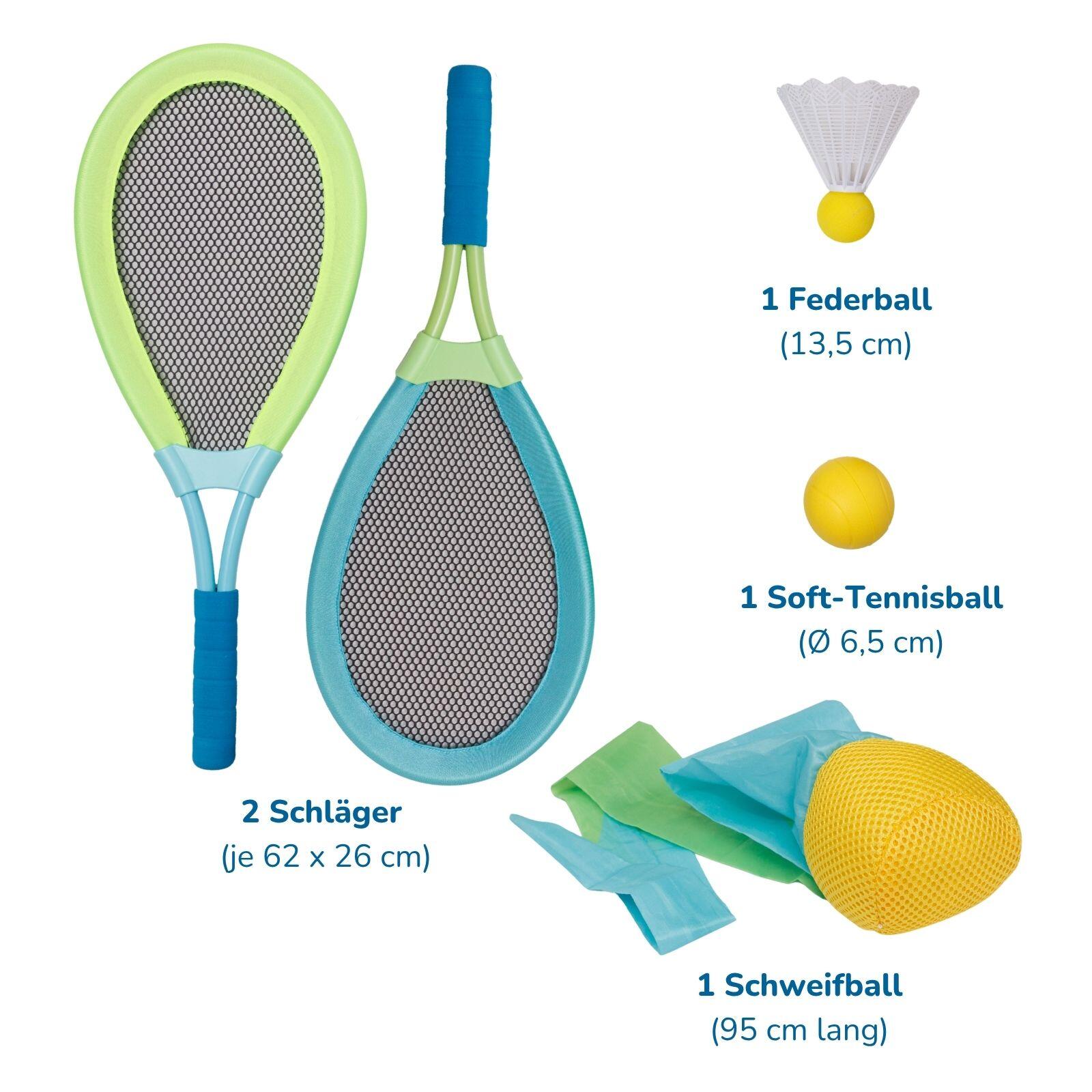 2 in 1 Set: Federball & Soft-Tennis Set mit Schweifball, Wurfspiele für draußen 7/7