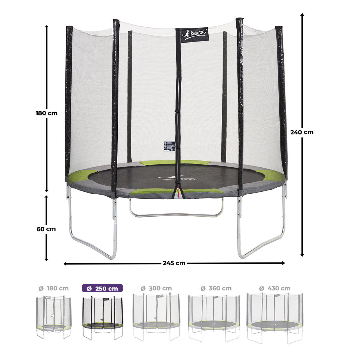 Trampoline RALLI Ø 250 échelle bâche ancrage vert gris – Garantie 5 ans 3/7