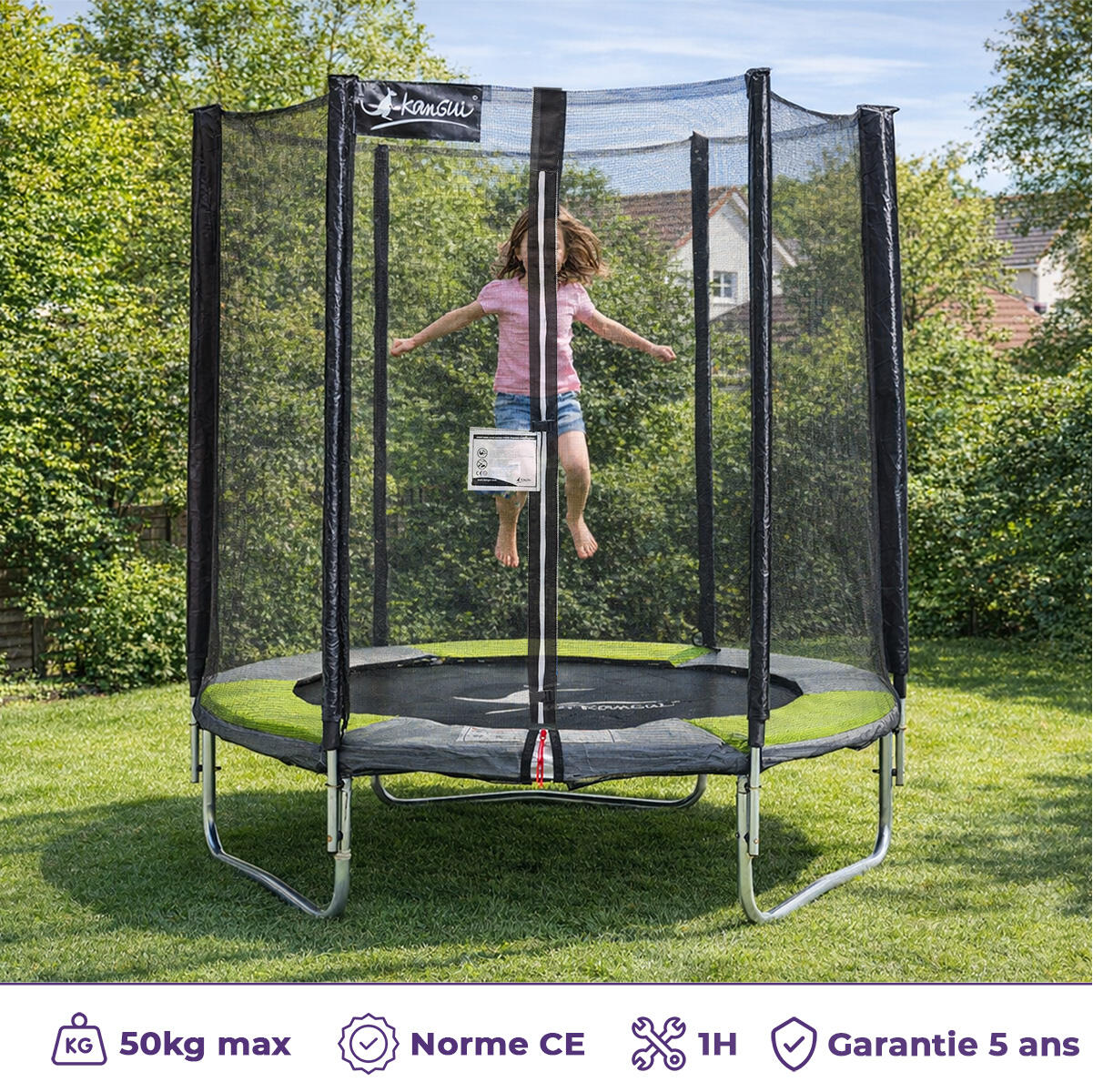 Trampoline RALLI Ø 183 filet sécurité jardin vert gris – Garantie 5 ans 2/7